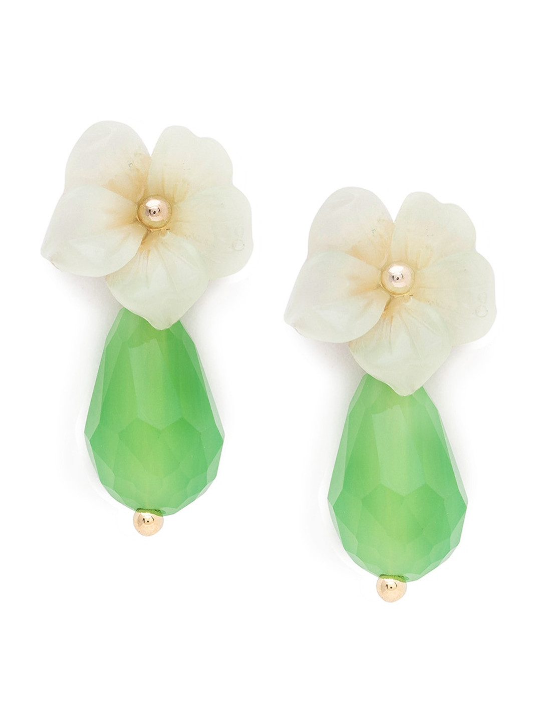

Globus White & Green Gold-Plated Floral Drop Earrings