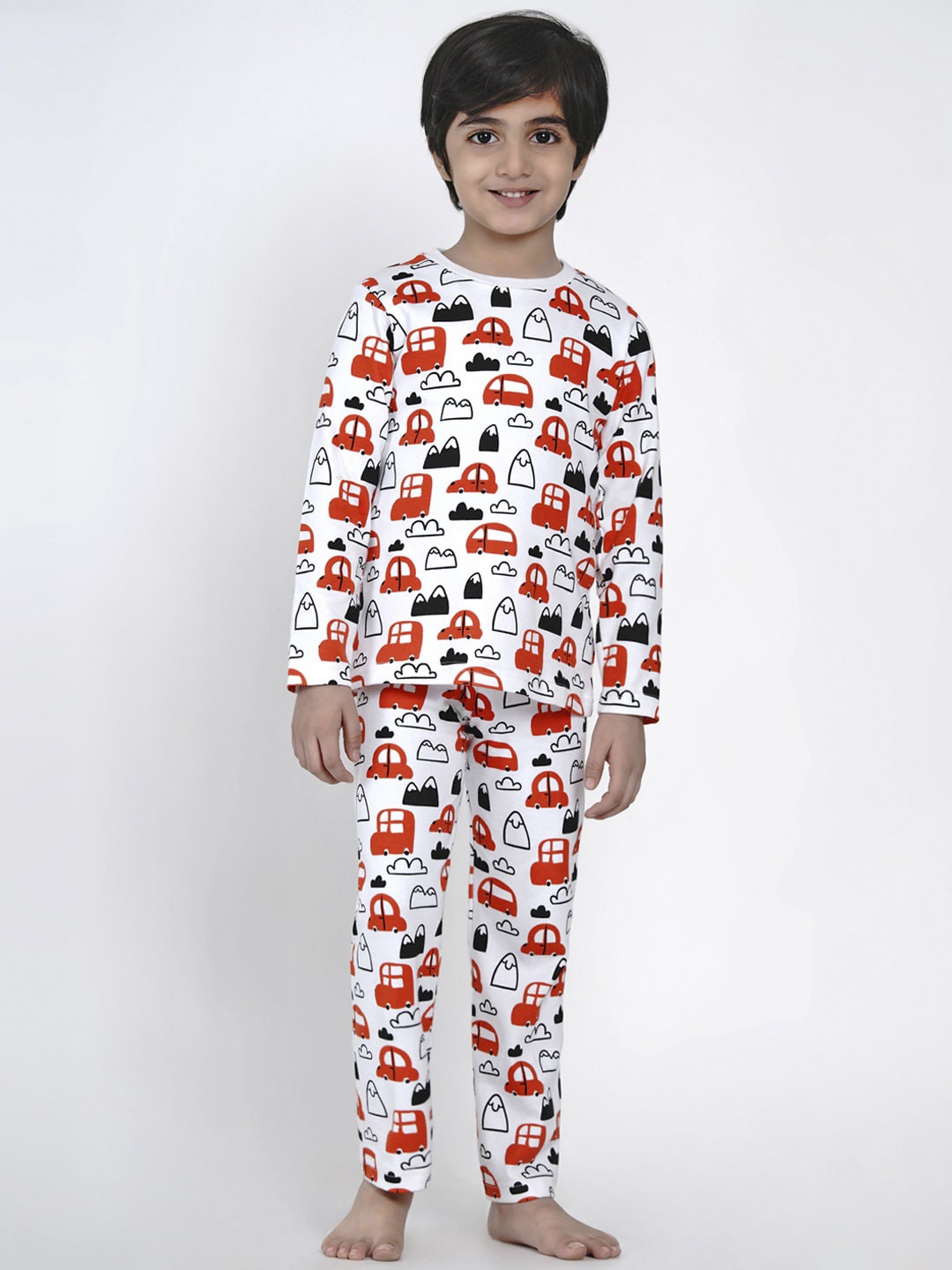 

berrytree Unisex Kids White & Red Printed Night suit