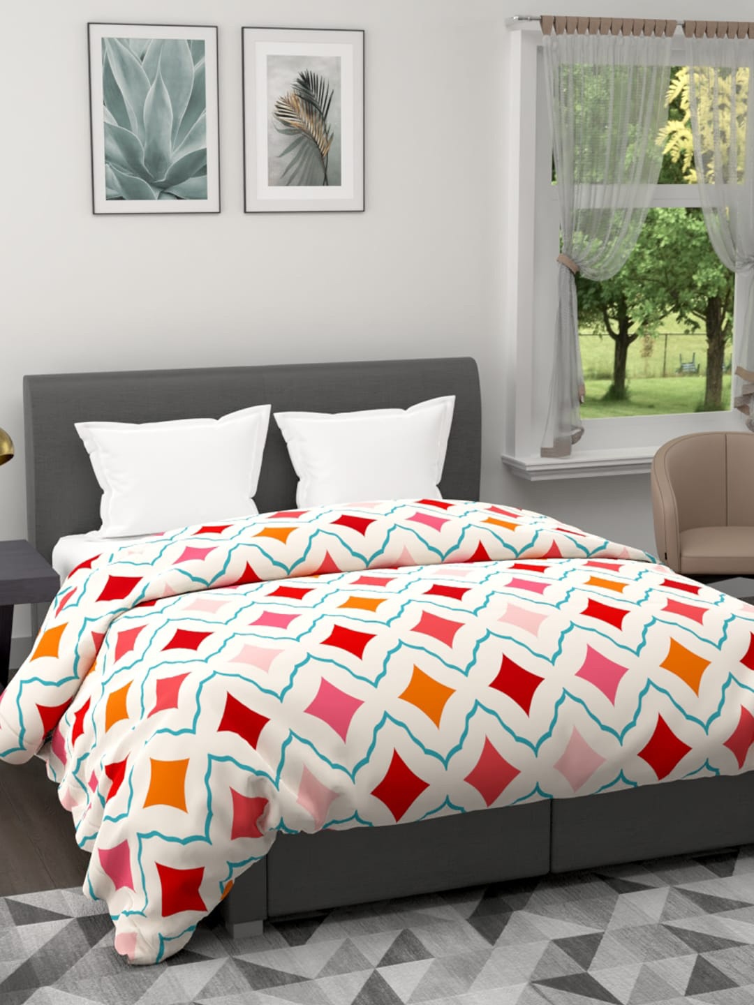 

BIANCA Beige & Red Abstract AC Room 120 GSM Double Bed Quilt