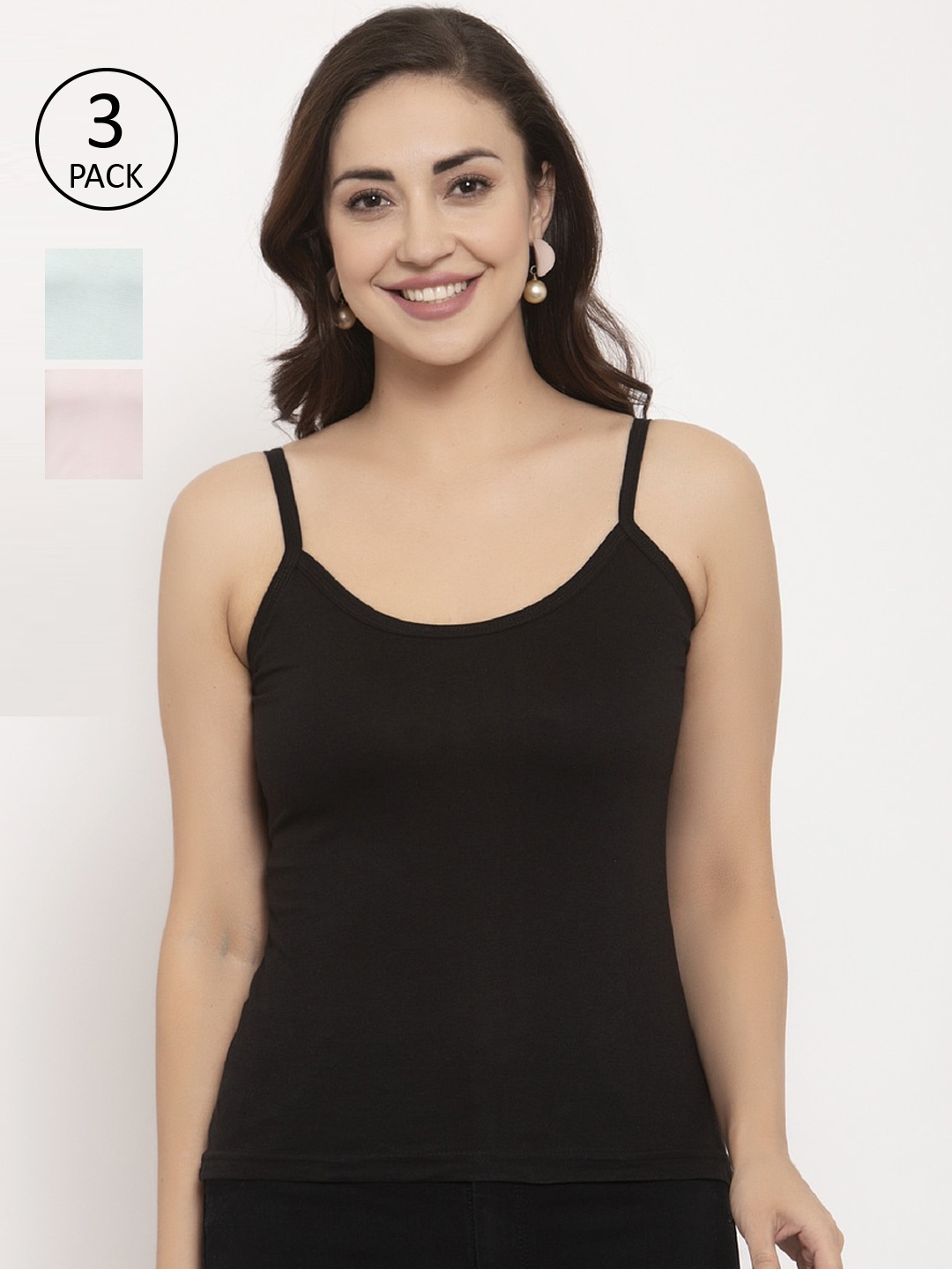 

GRACIT Women Pack Of 3 Solid Camisoles, Black