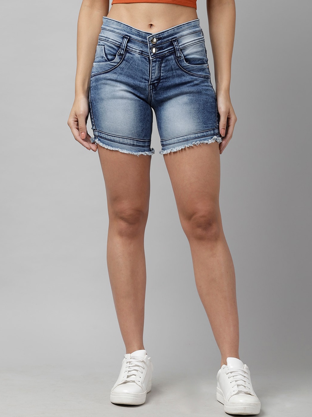 

KASSUALLY Women Blue Washed Regular Fit Denim Shorts