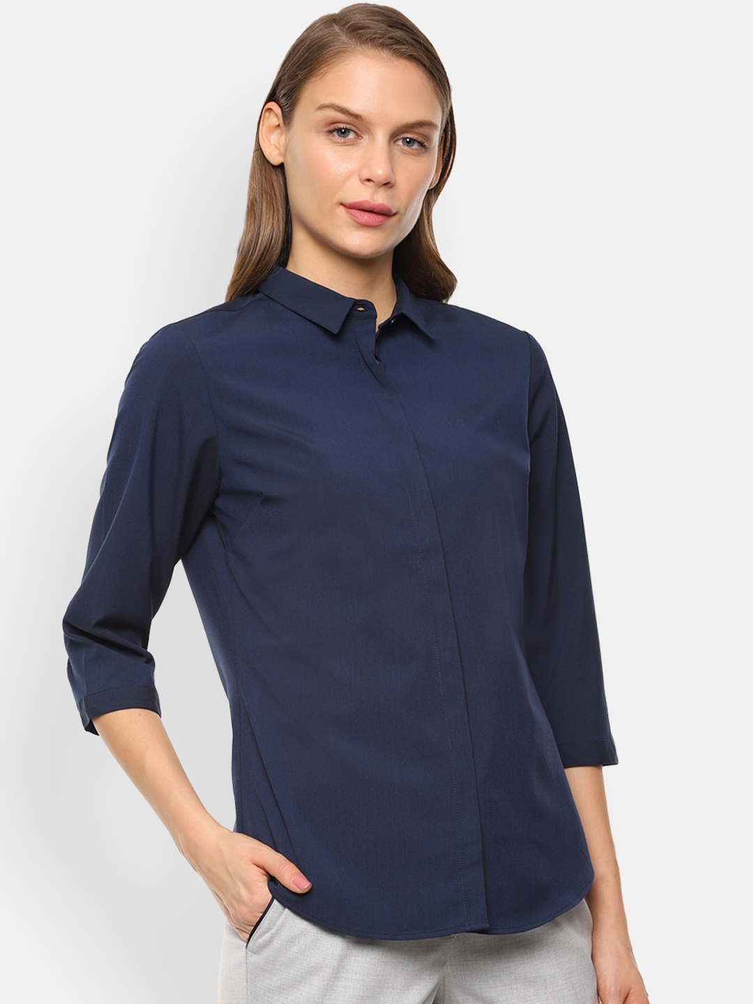 

Van Heusen Woman Women Navy Blue Regular Fit Solid Casual Shirt