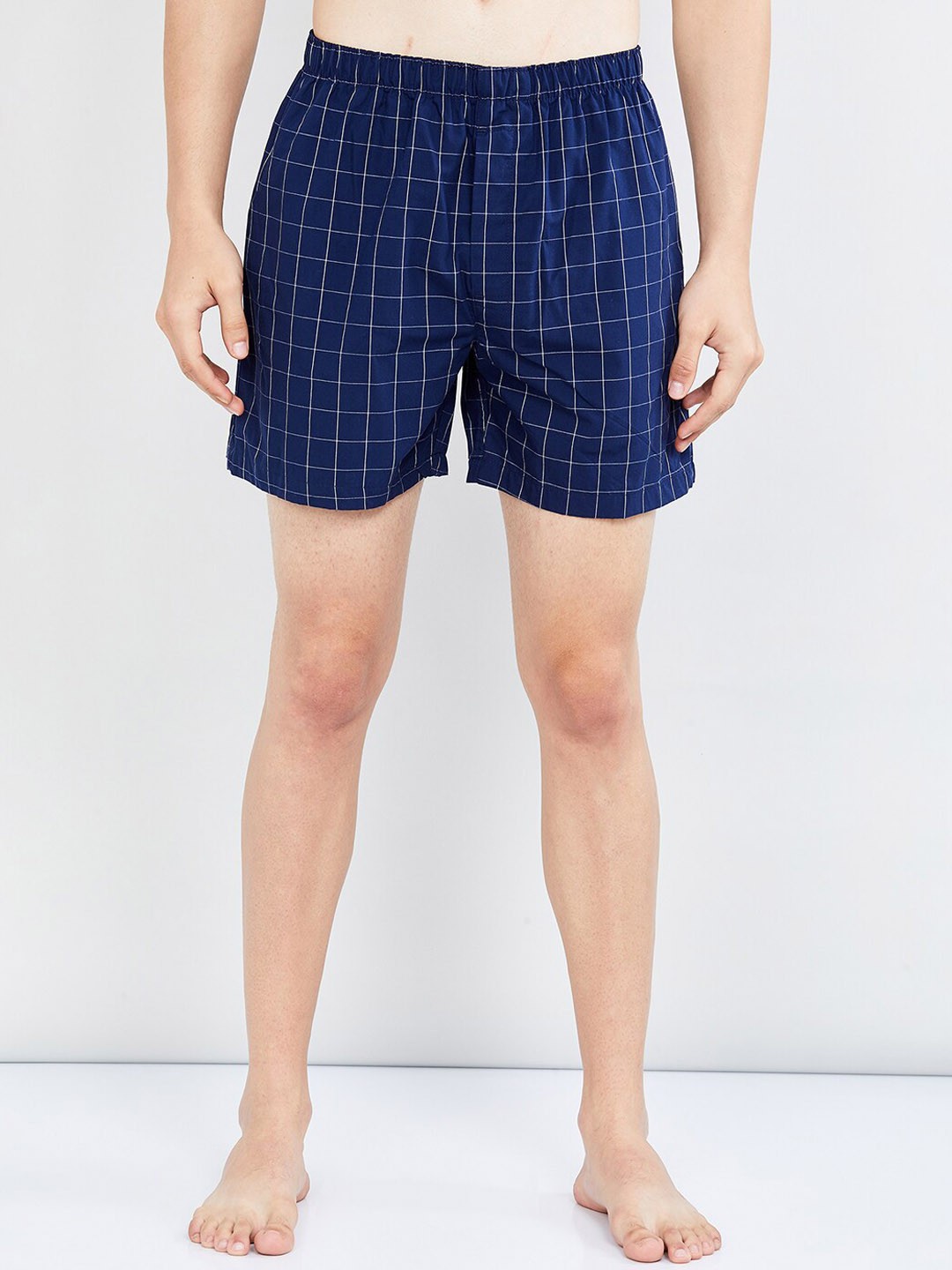max Men Blue & White Checked Pure Cotton Boxers NOOSYDBXNYNAVY