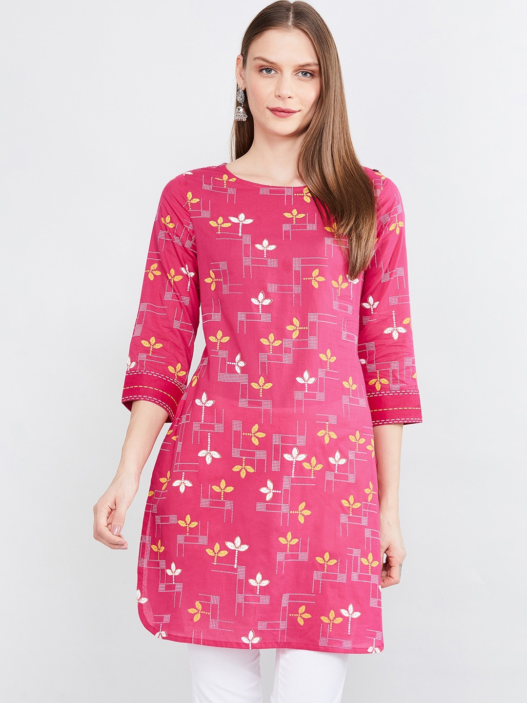 

max Women Fuchsia & White Floral Print Straight Kurta