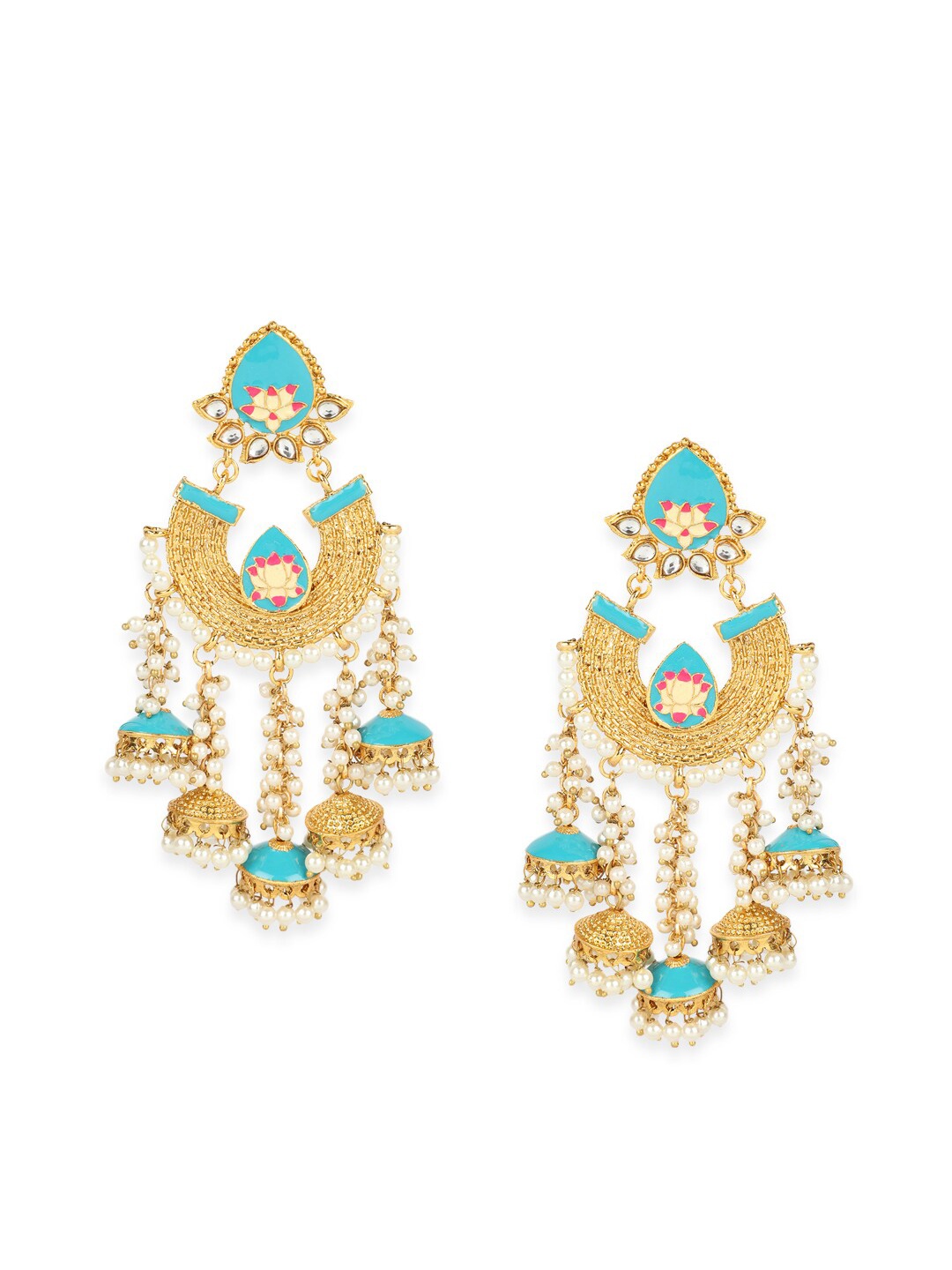 

ANIKAS CREATION Gold-Plated & Turquoise Blue Meenakari Classic Jhumkas