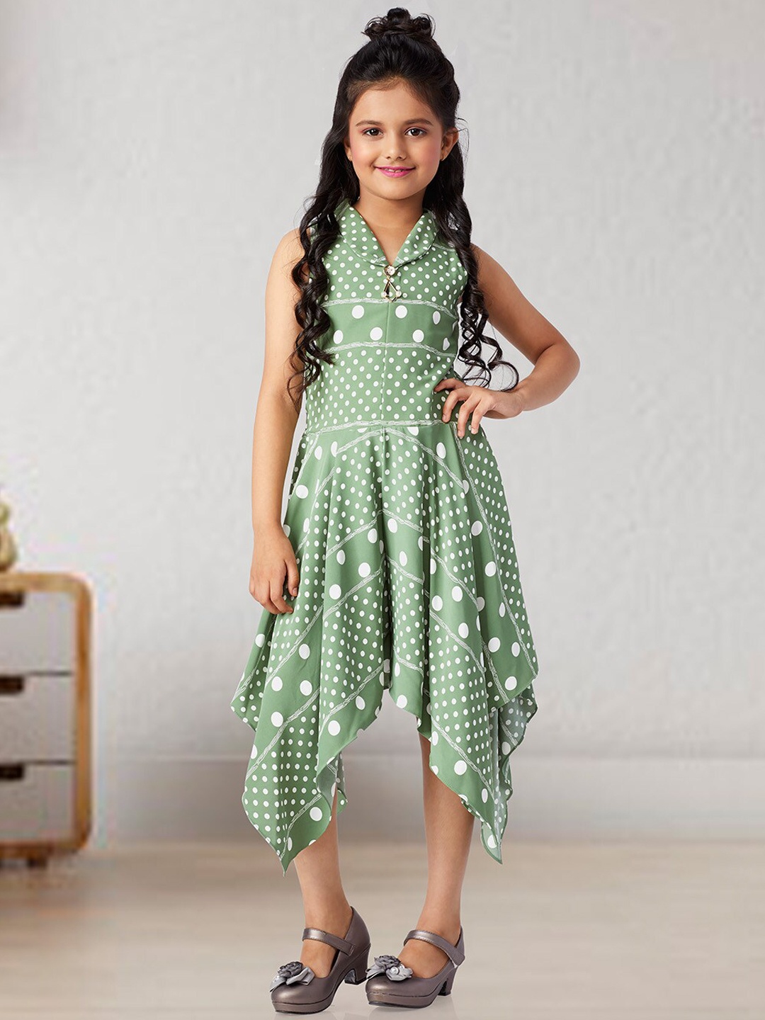 

Peppermint Girls Green Printed Culotte Jumpsuit