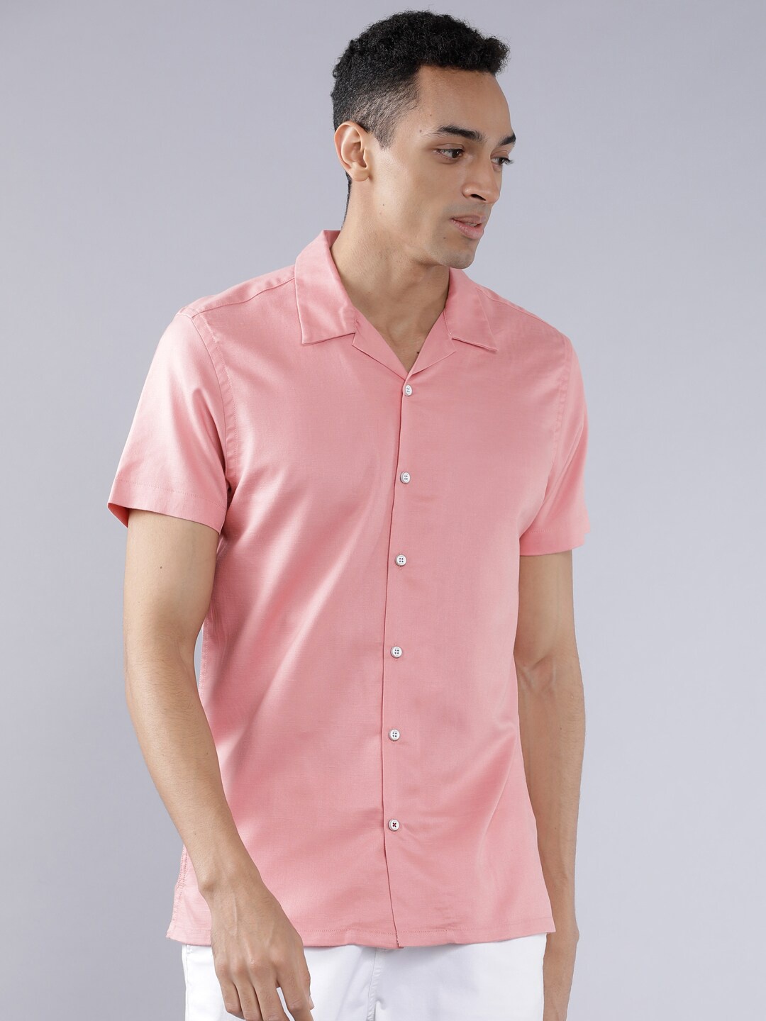 LOCOMOTIVE Men Pink Slim Fit Solid Casual Shirt