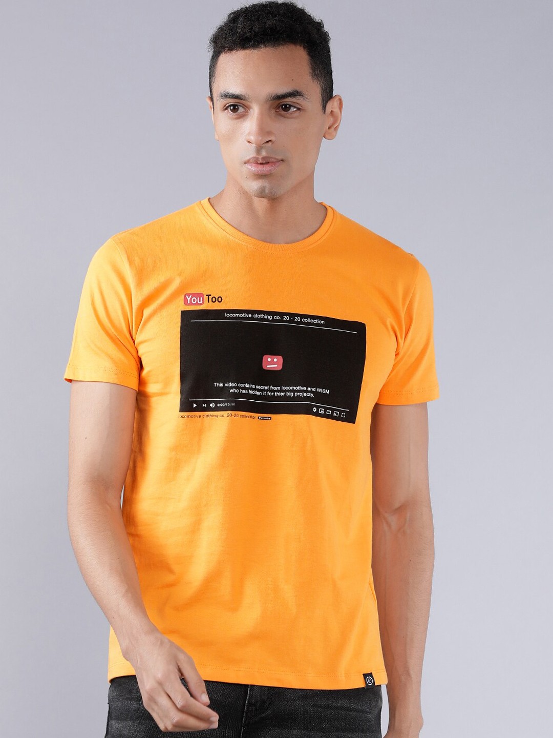 

LOCOMOTIVE Men Yellow Printed Round Neck T-shirt