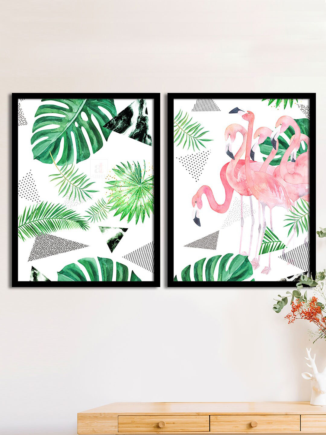

Art Street Set Of 2 Pink & Green Flamingo Matte Printed Wall Arts