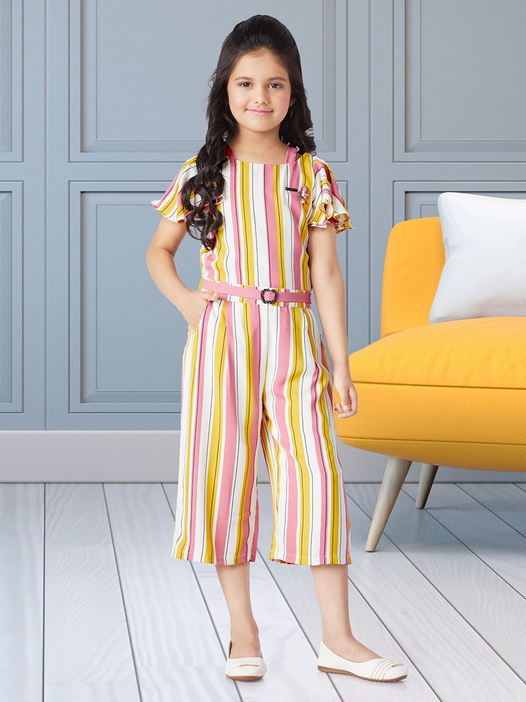 

Peppermint Girls Pink & White Striped Culotte Jumpsuit