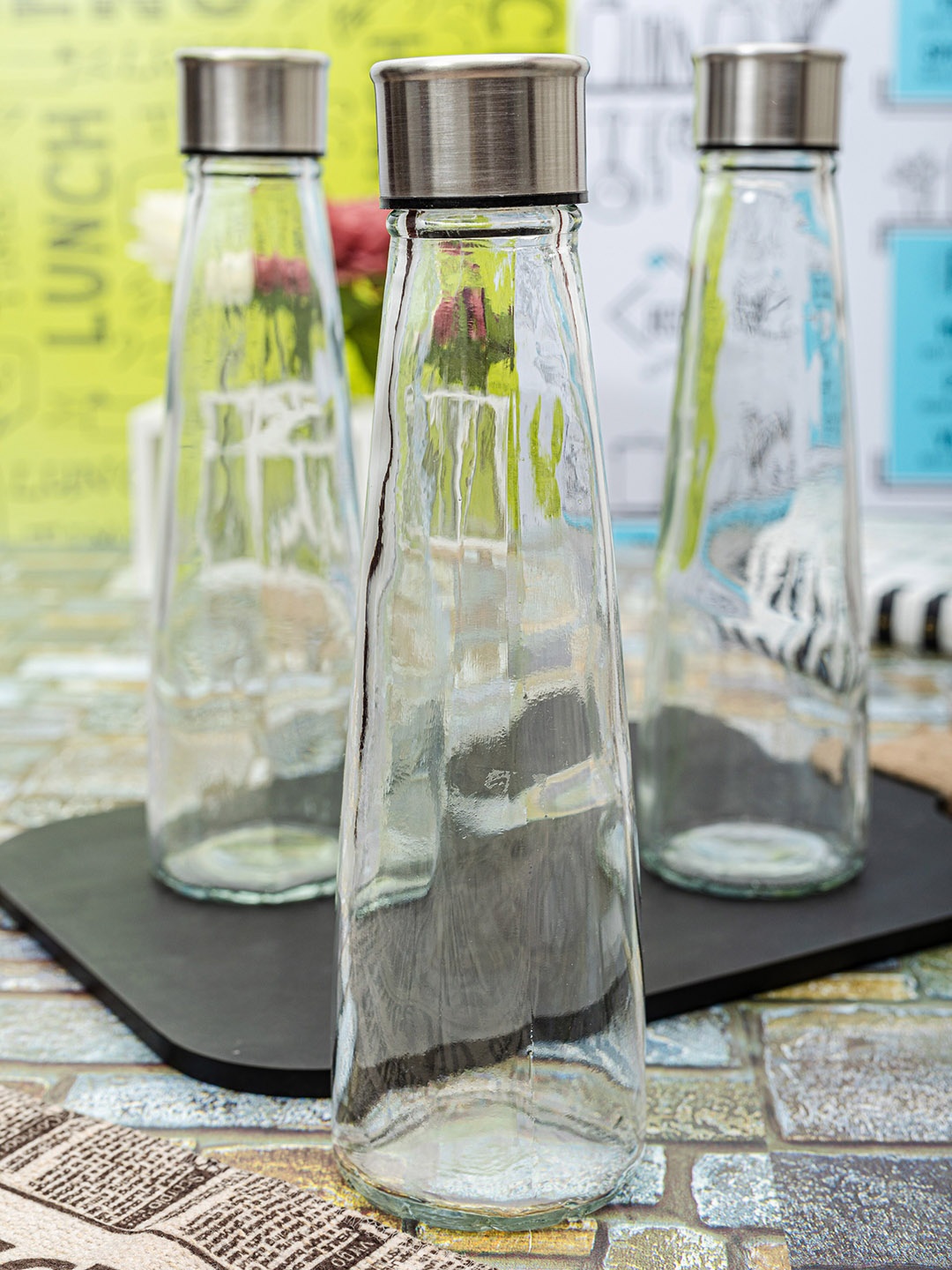 

White Gold Set Of 3 Transparent Solid Glass Bottles