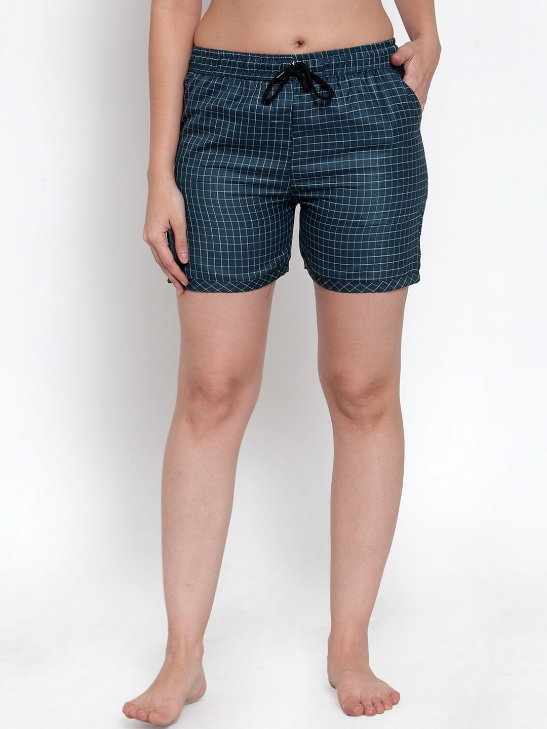 

Secret Wish Women Navy Blue Checked Lounge Shorts