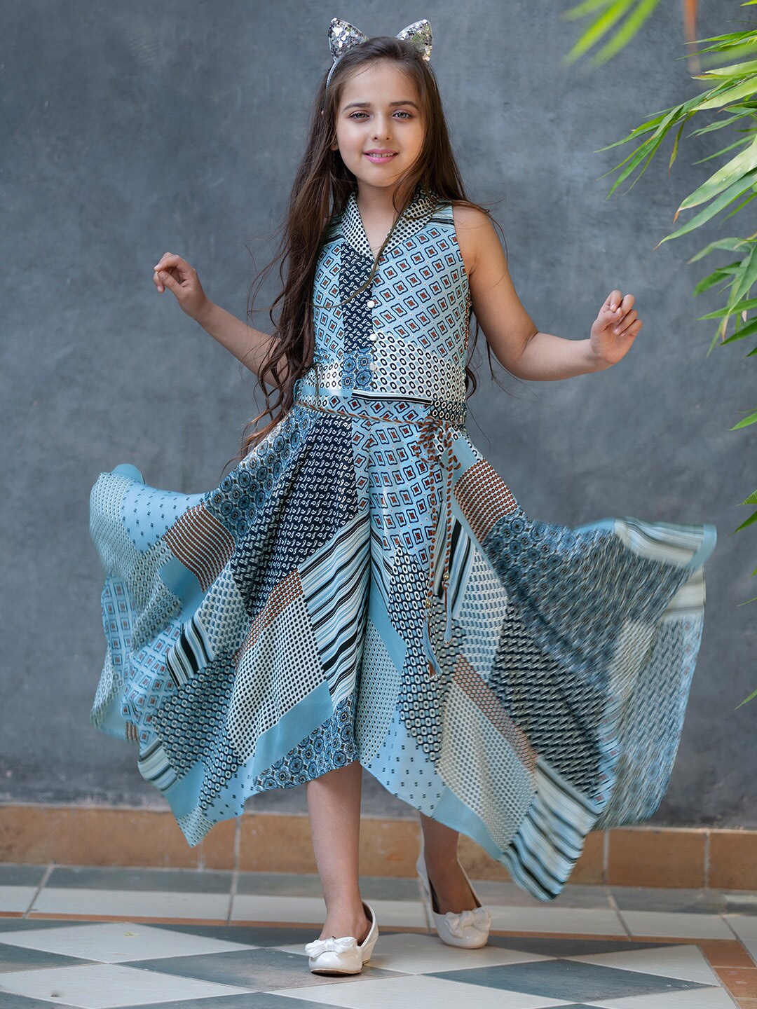 

Peppermint Girls Blue & Black Printed Playsuit