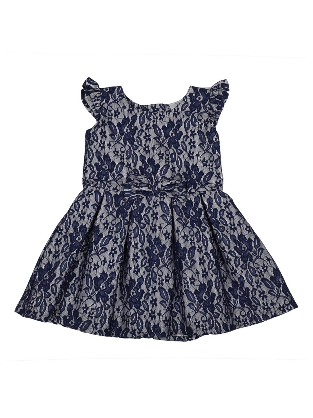 

Doodle Girls Navy Blue Self Design Fit and Flare Dress