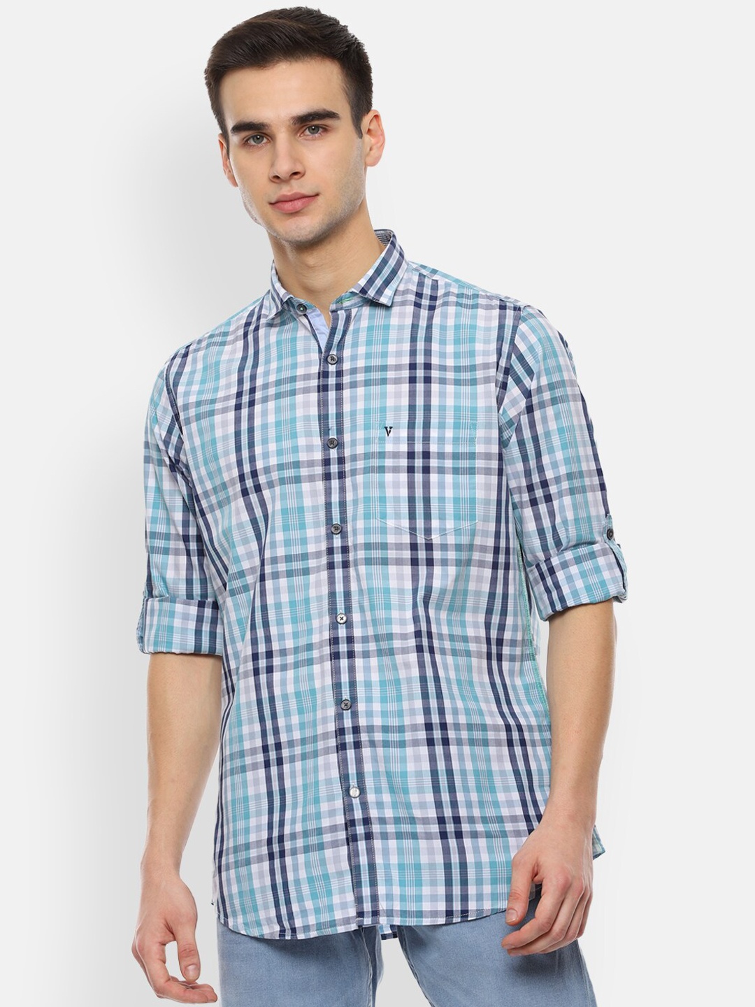 

Van Heusen Sport Men Blue & White Slim Fit Checked Casual Shirt