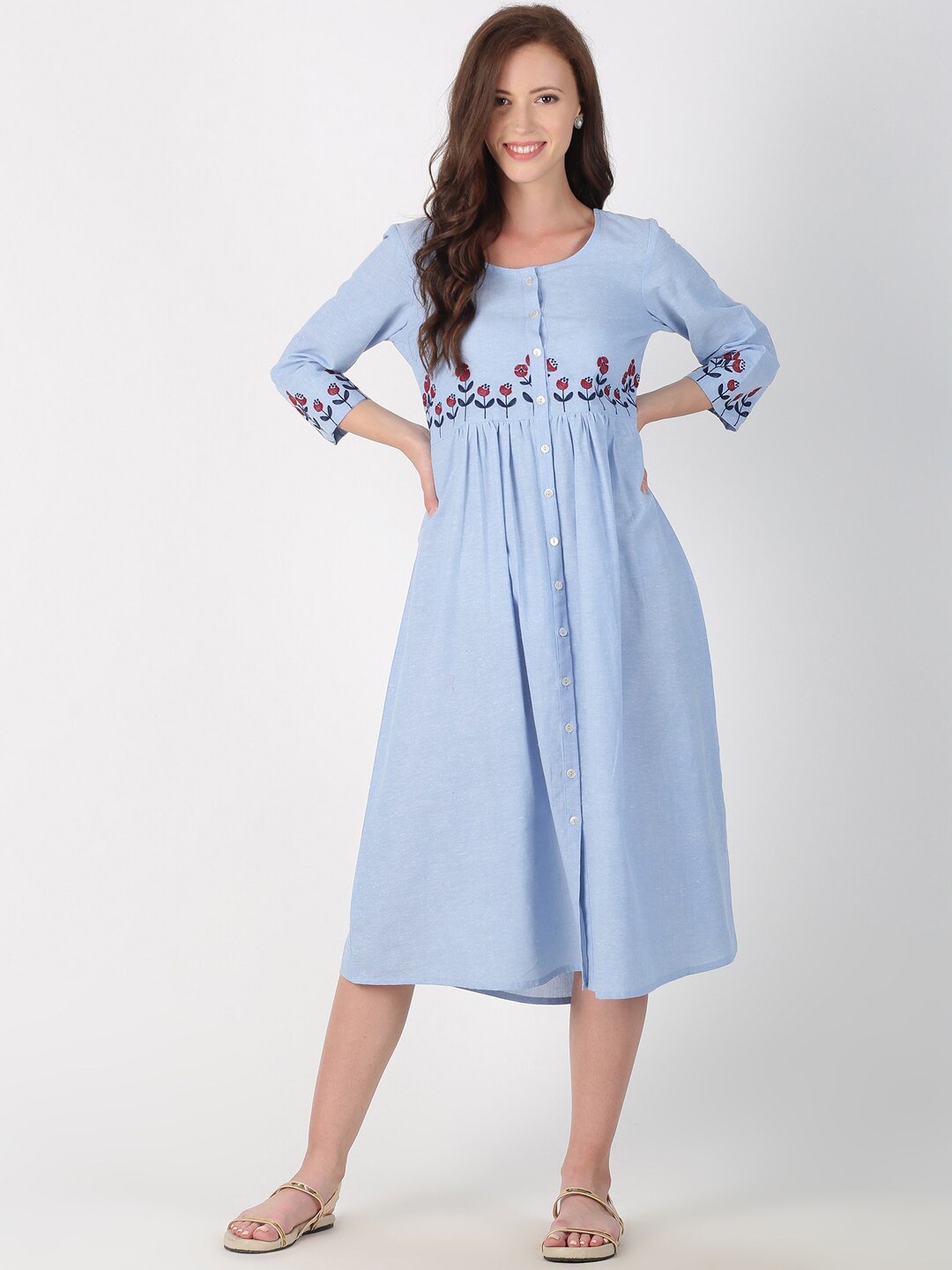 

Saffron Threads Women Blue Embroidered Fit and Flare Dress