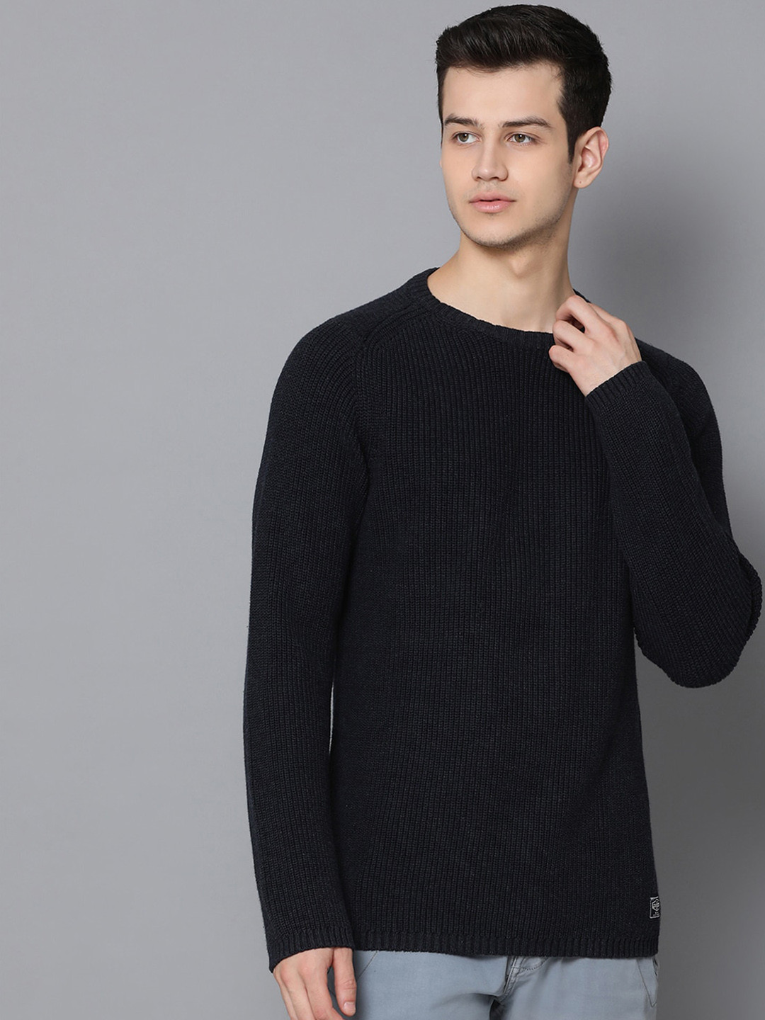 

LINDBERGH Men Navy Blue Solid Pullover Sweater