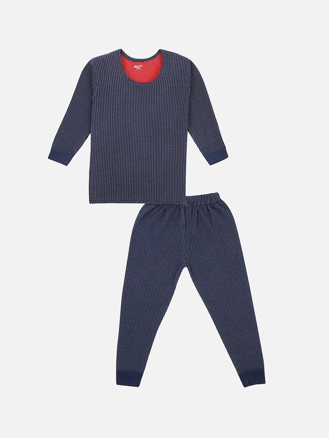 BODYCARE INSIDER Unisex Kids Navy Blue & White Self-Design Skinny-Fit Thermal Set