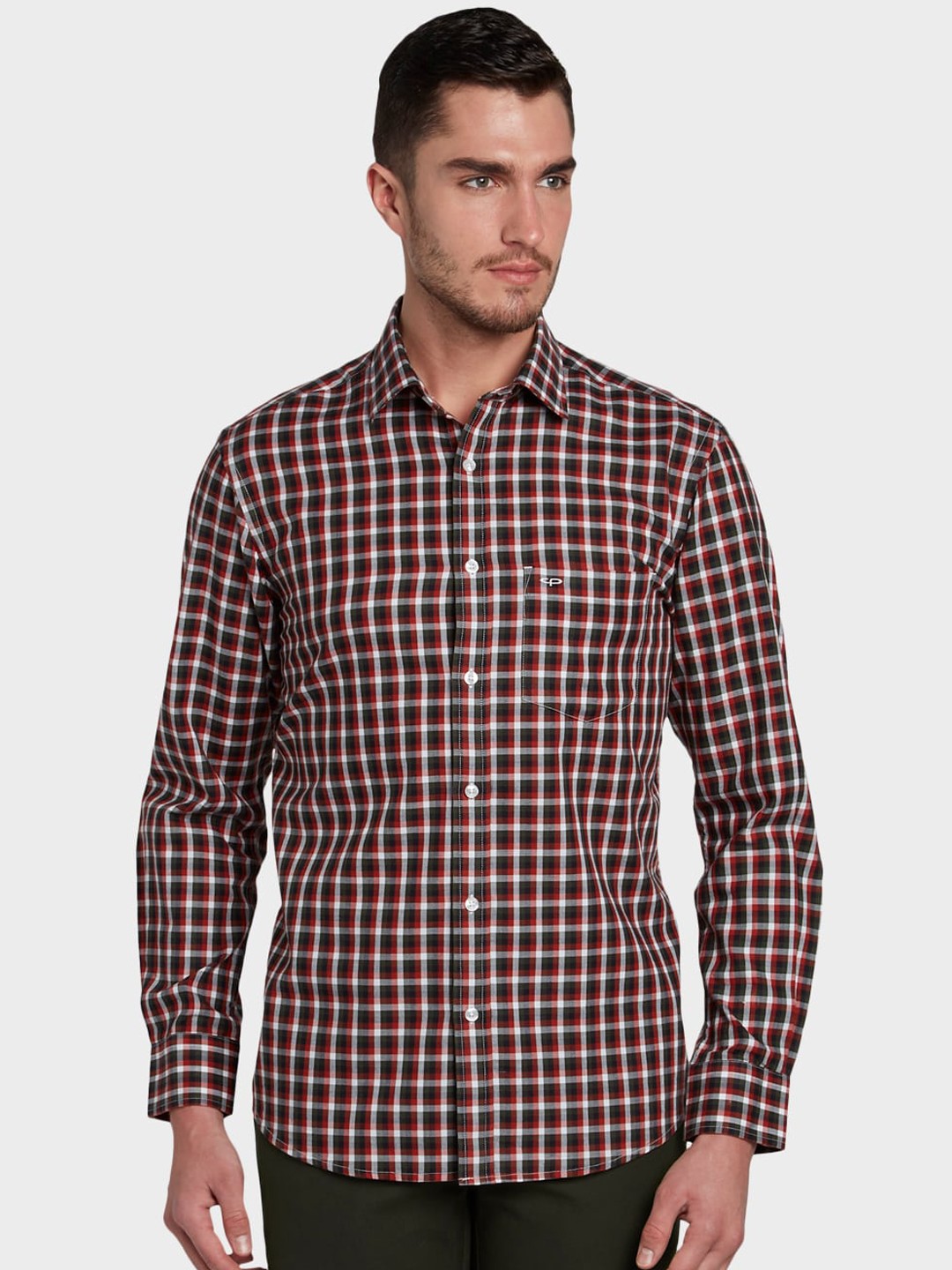 

ColorPlus Men Red & Grey Tailored Fit Checked Casual Shirt