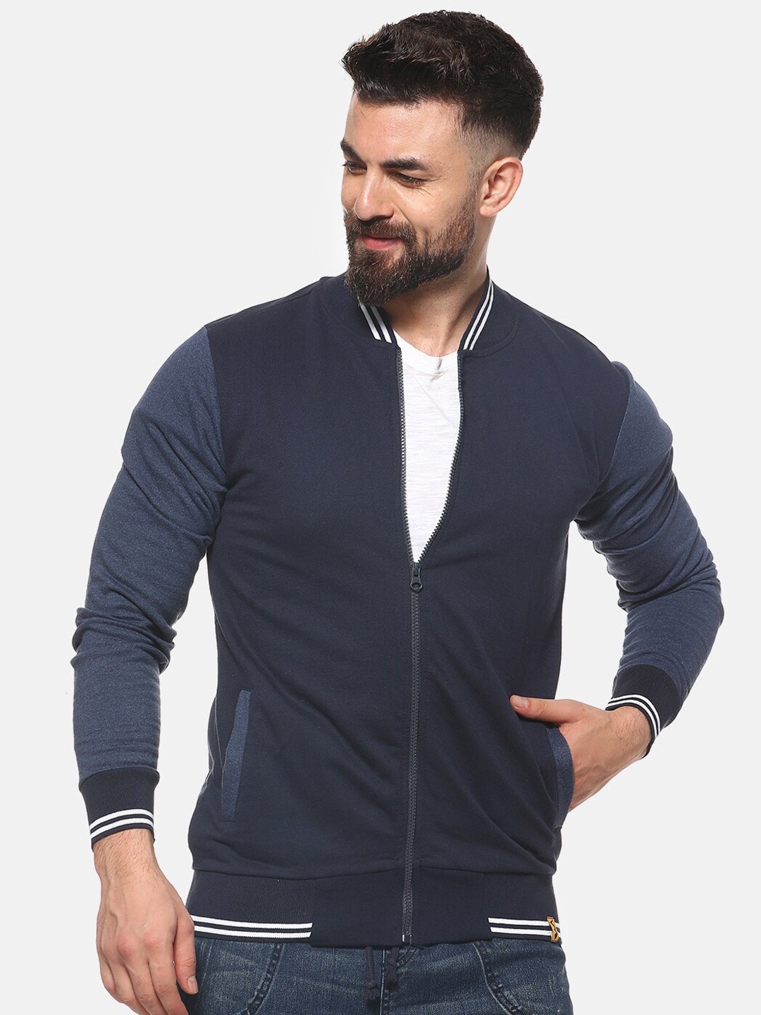 

Campus Sutra Men Blue Solid Windcheater Bomber Jacket