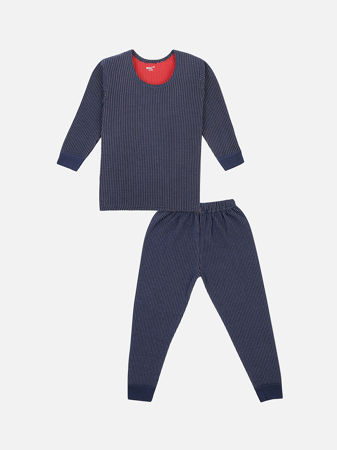 

BODYCARE INSIDER Unisex Kids Navy Blue & White Self-Design Skinny-Fit Thermal Set