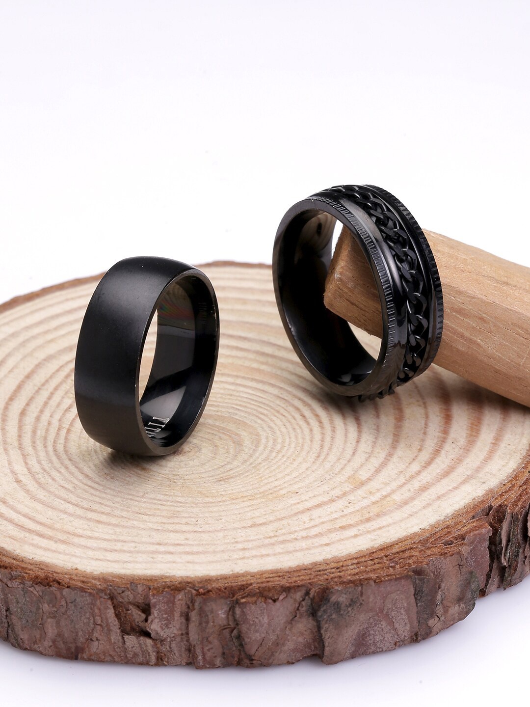 Yellow Chimes Men Set Of 2 Black Band Finger Rings
