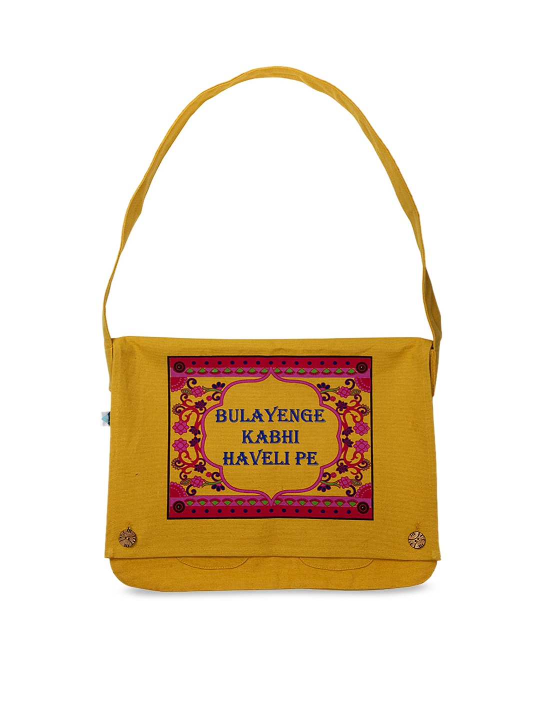 

Voylla Mustard Yellow & Pink Printed Messenger Bag