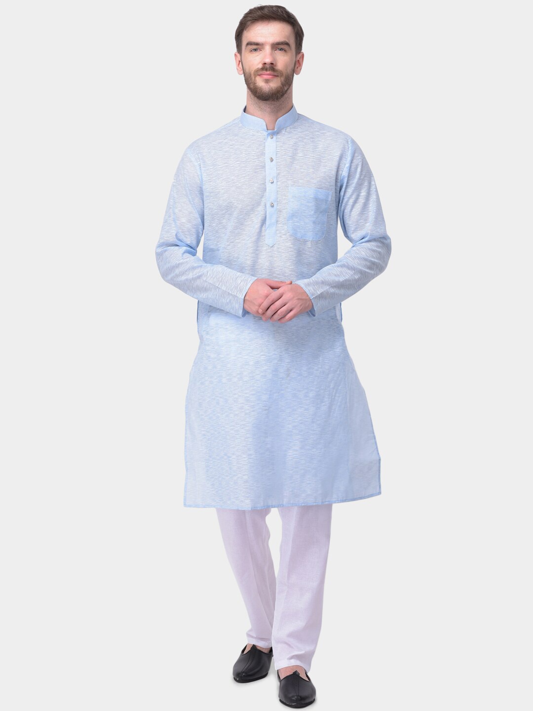 

SG LEMAN Men Turquoise Blue Solid Kurta with Pyjamas