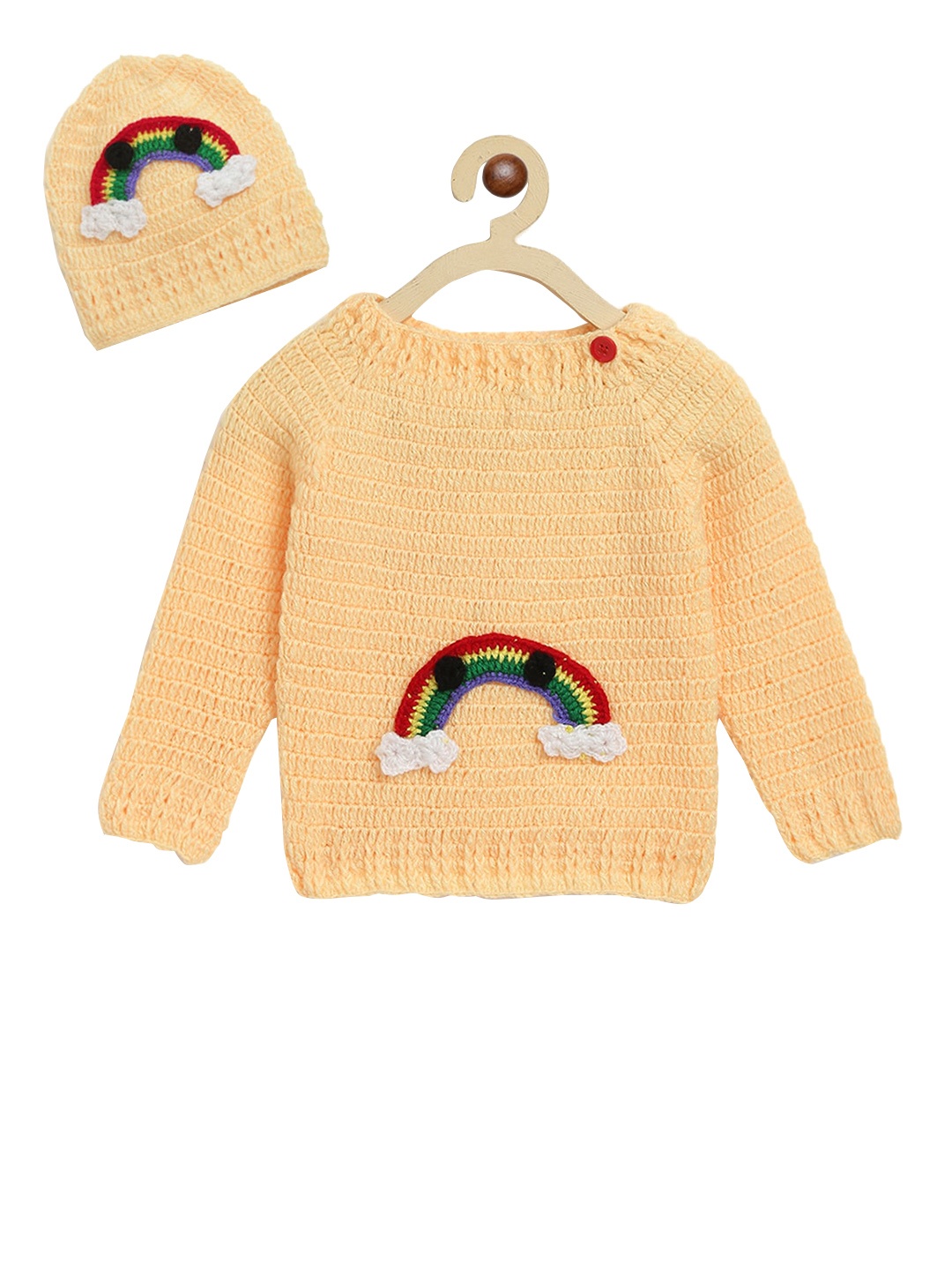 CHUTPUT Kids Yellow Hand Knitted Pullover Sweater with Cap