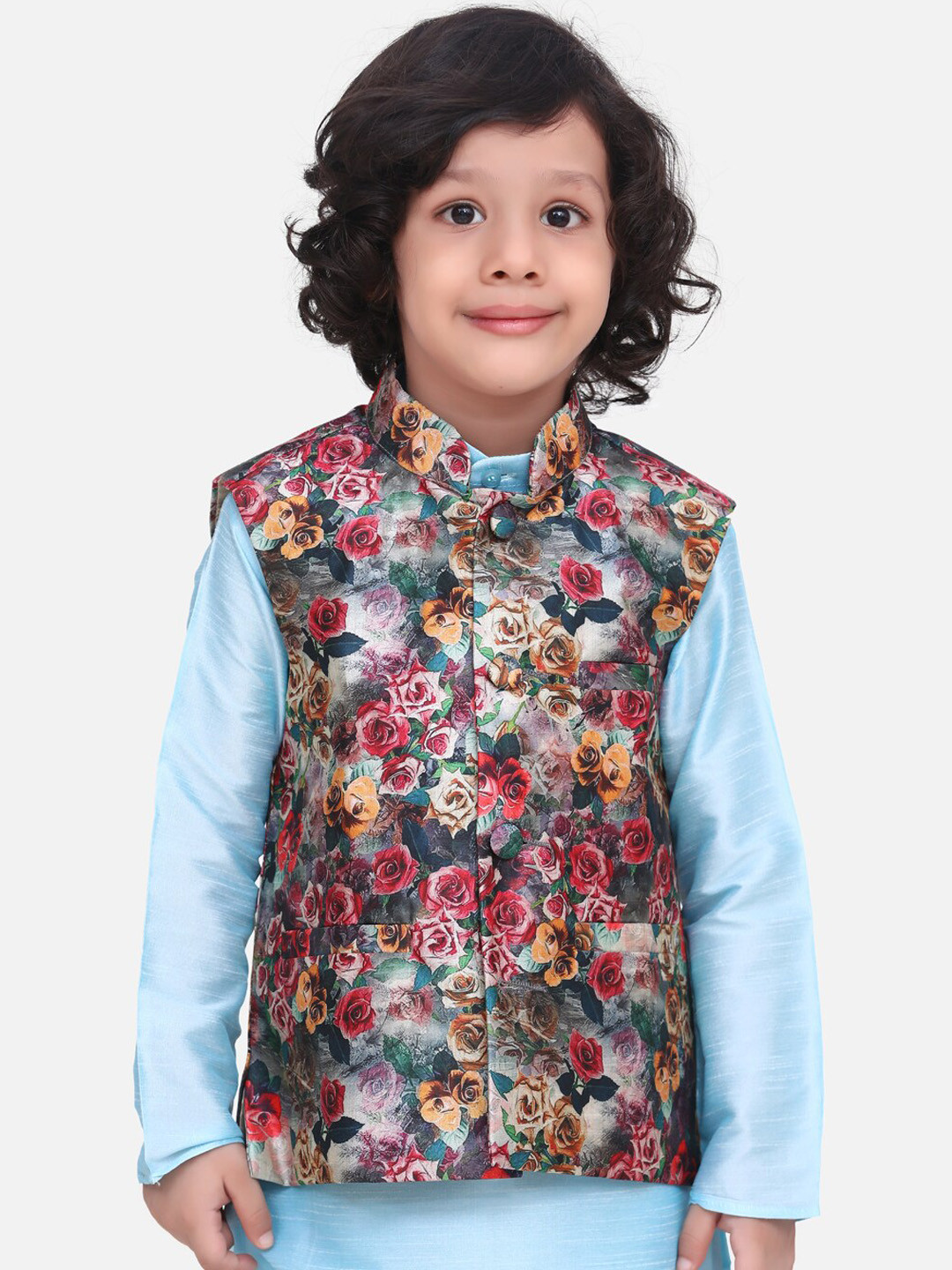 

LilPicks Boys Multicoloured Printed Floral Printed Nehru Jacket, Multi