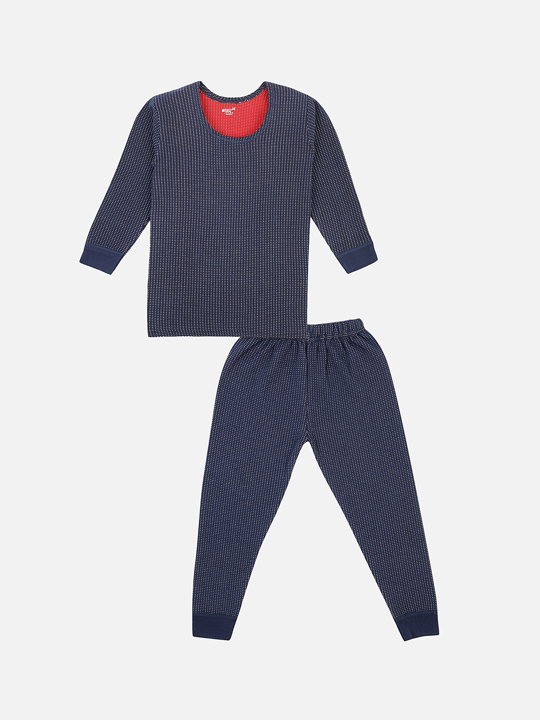

BODYCARE INSIDER Unisex Kids Navy Blue & White Self-Design Skinny-Fit Thermal Set