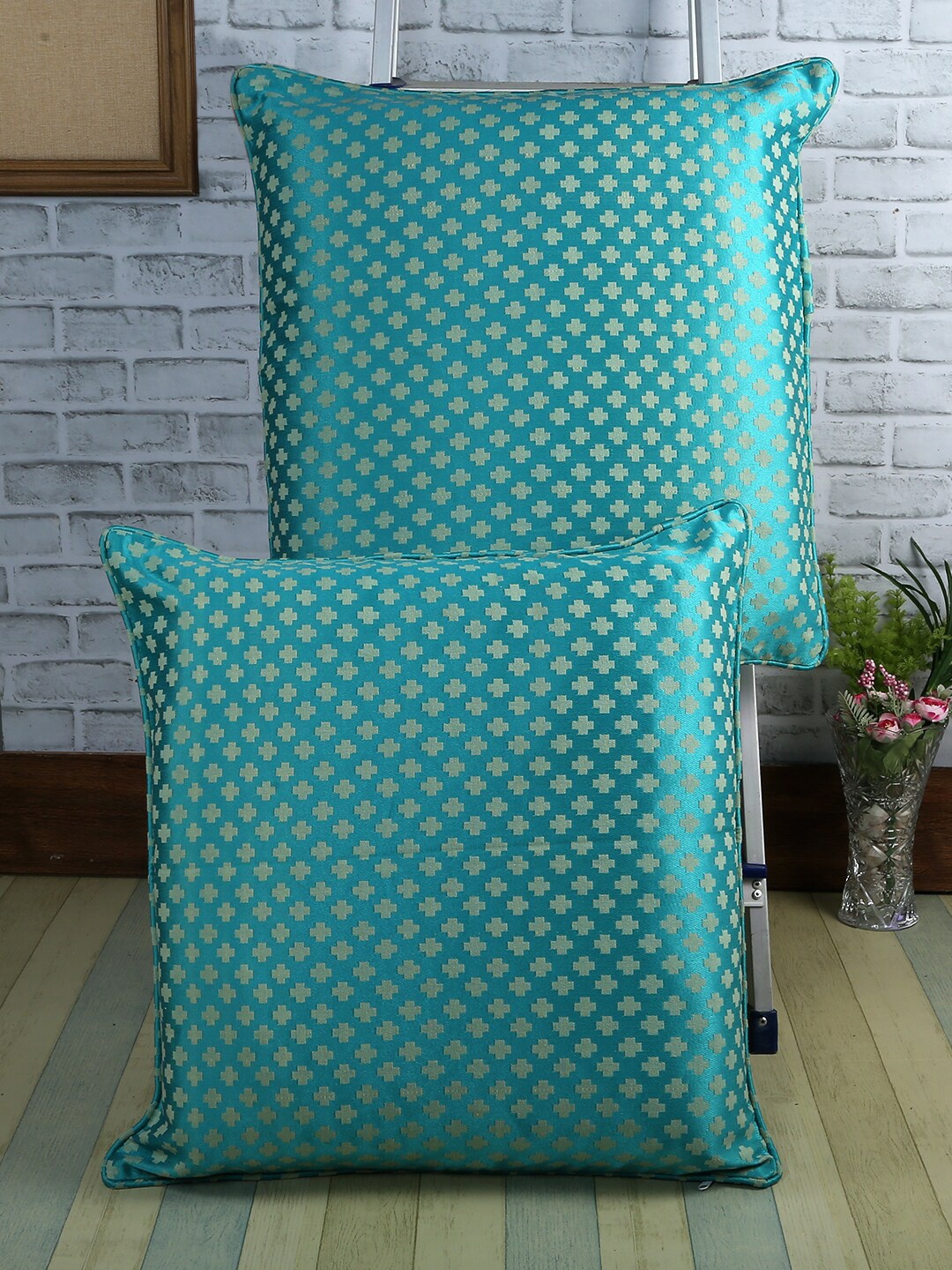 

Soumya Turquoise Blue Set of 2 Ethnic Motifs Square Cushion Covers