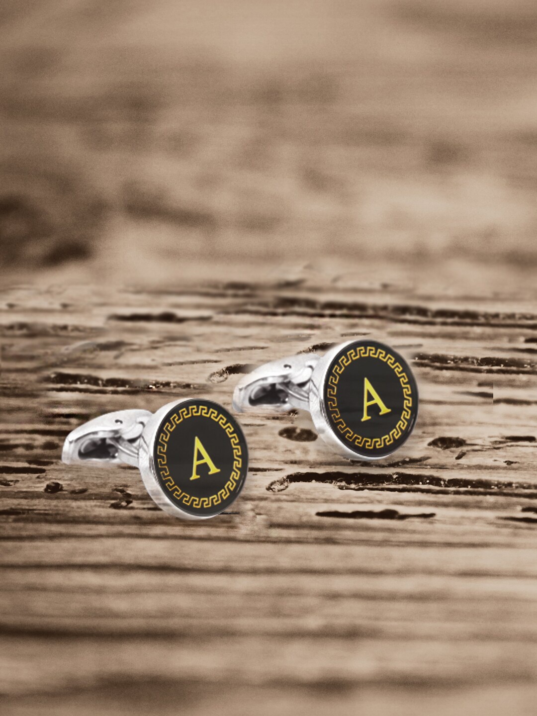 

Yellow Chimes Black & Gold-Toned Round Cufflinks