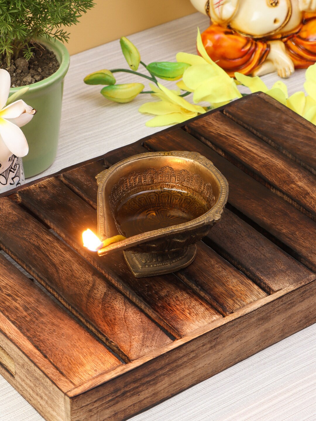 Imli Street Gold-Toned & Black Brass Casted Diya