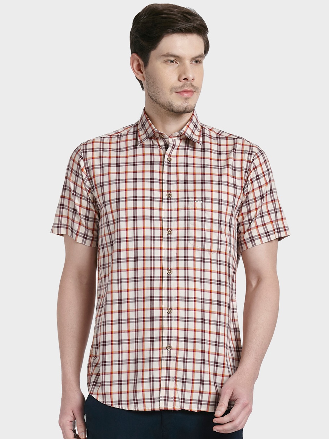 

ColorPlus Men Beige Regular Fit Checked Casual Shirt