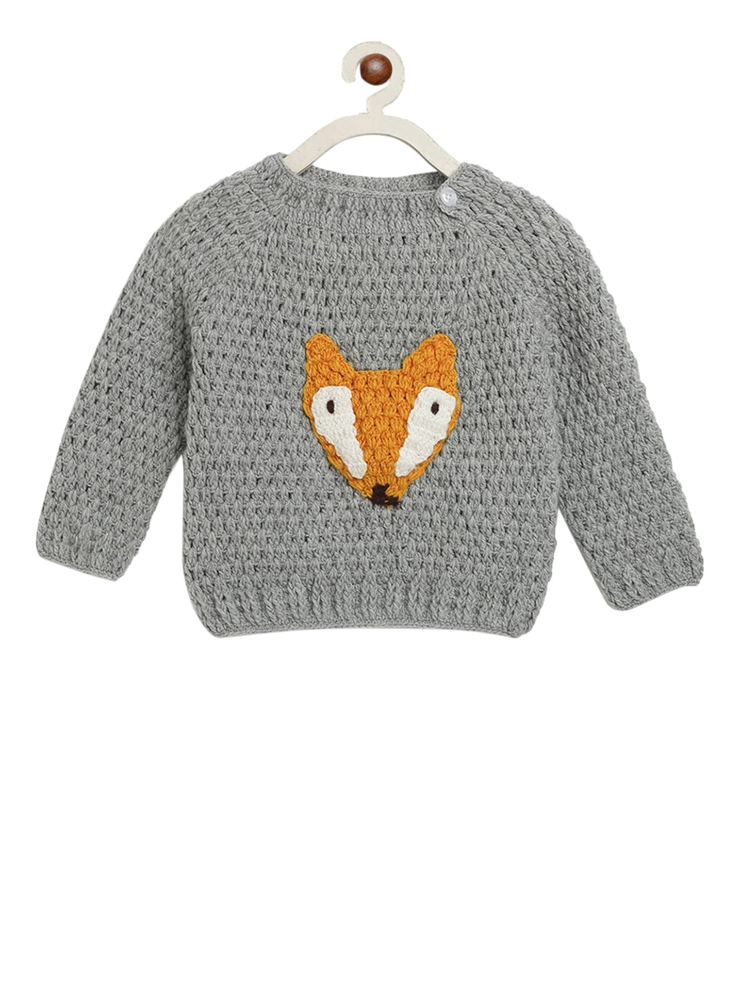 CHUTPUT Unisex Kids Grey Solid Pullover Sweater