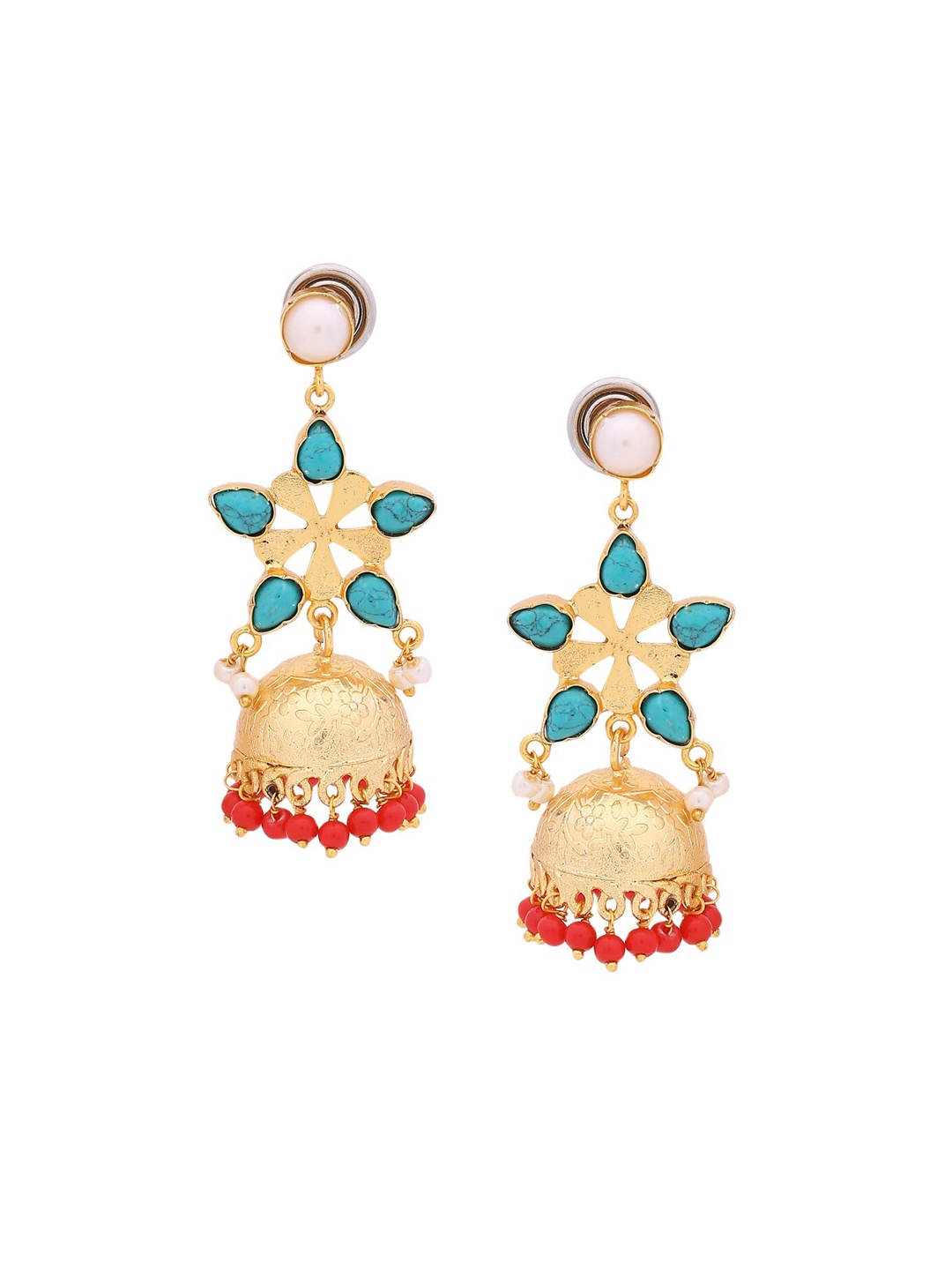 

Tistabene Gold-Plated & Red Dome Shaped Drop Earrings