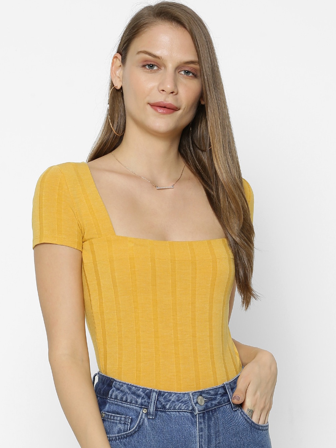 

FOREVER 21 Women Yellow Self Design Top