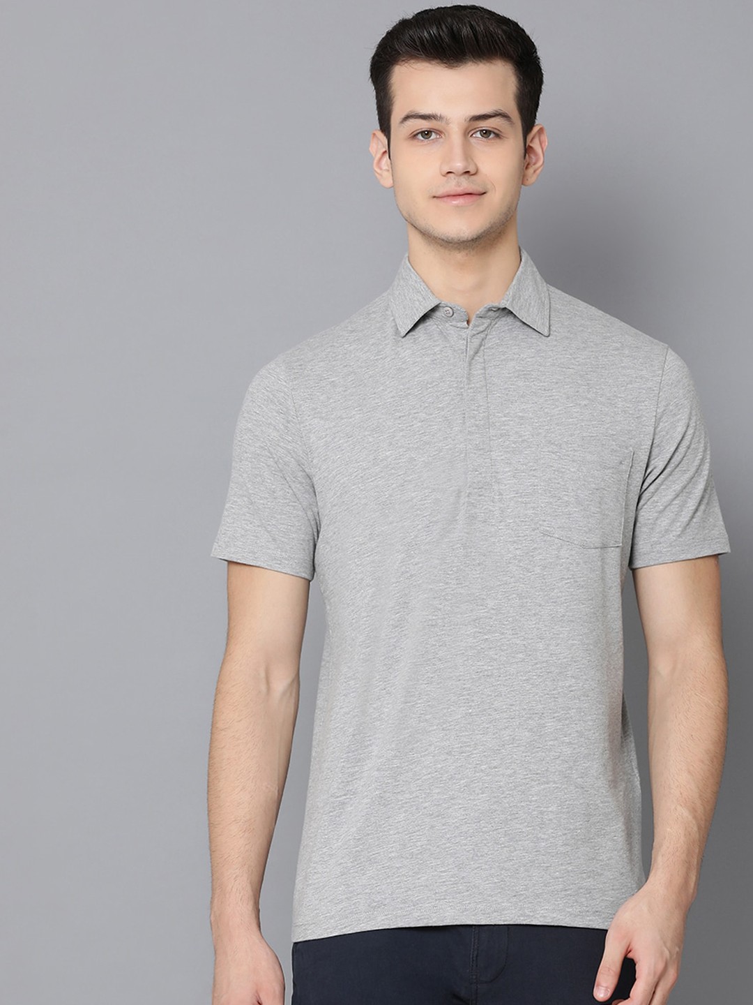 

LINDBERGH Men Grey Solid Polo Collar T-shirt