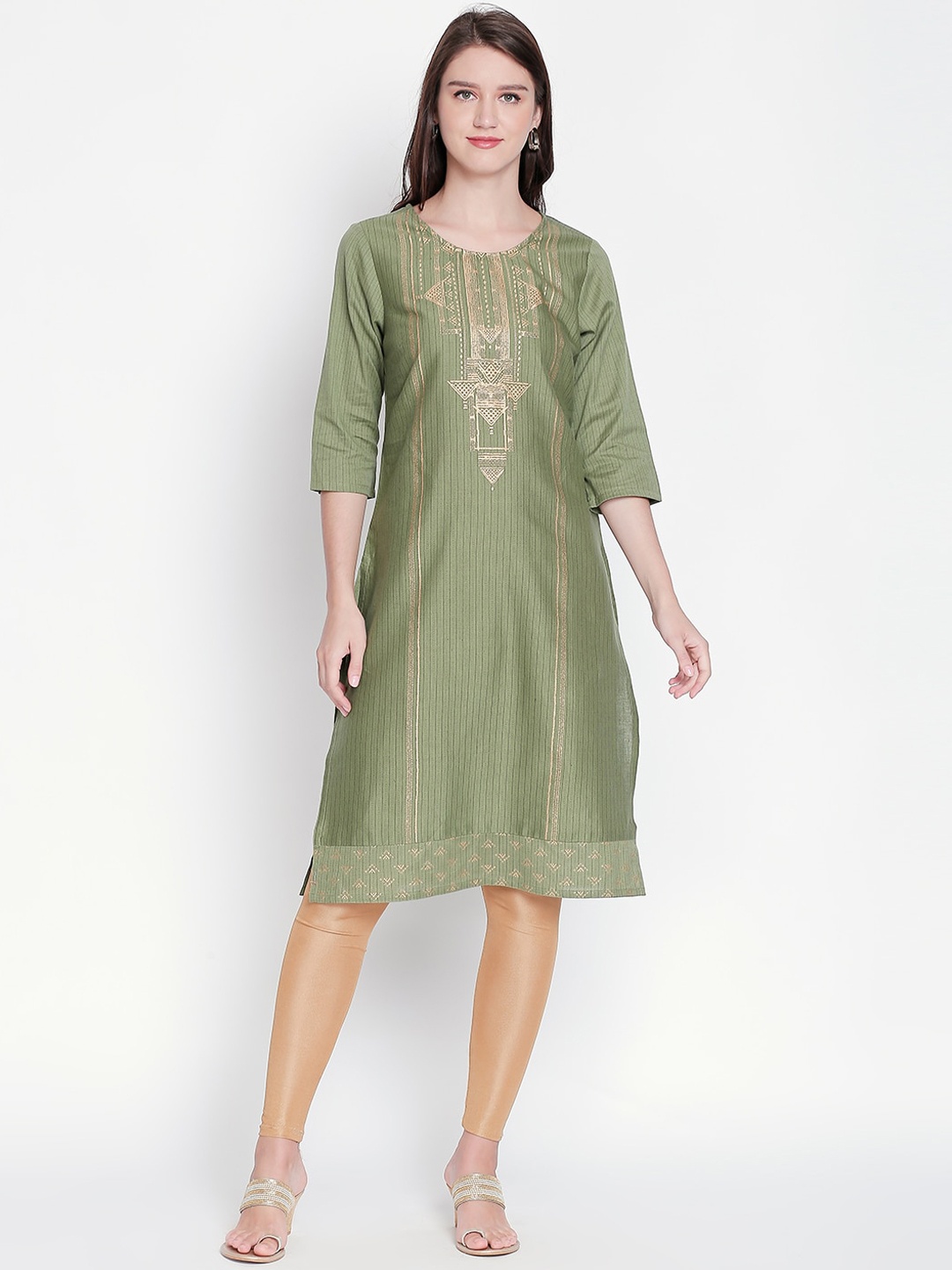 RANGMANCH BY PANTALOONS Women Green Printed Straight Kurta