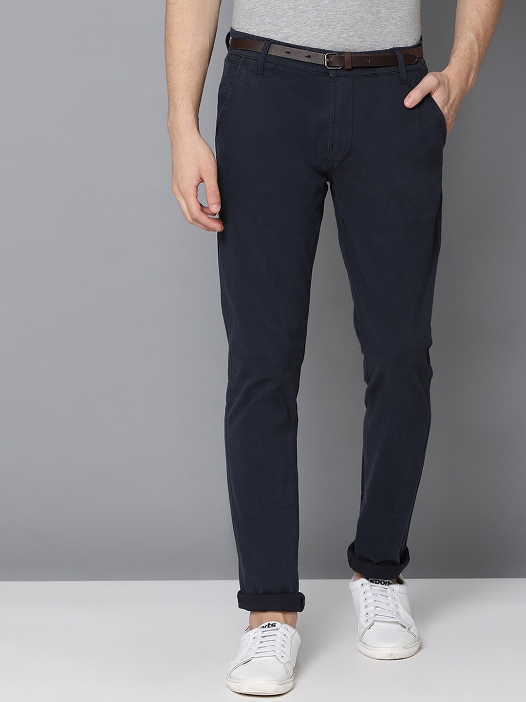 

LINDBERGH Men Navy Blue Slim Fit Solid Chinos