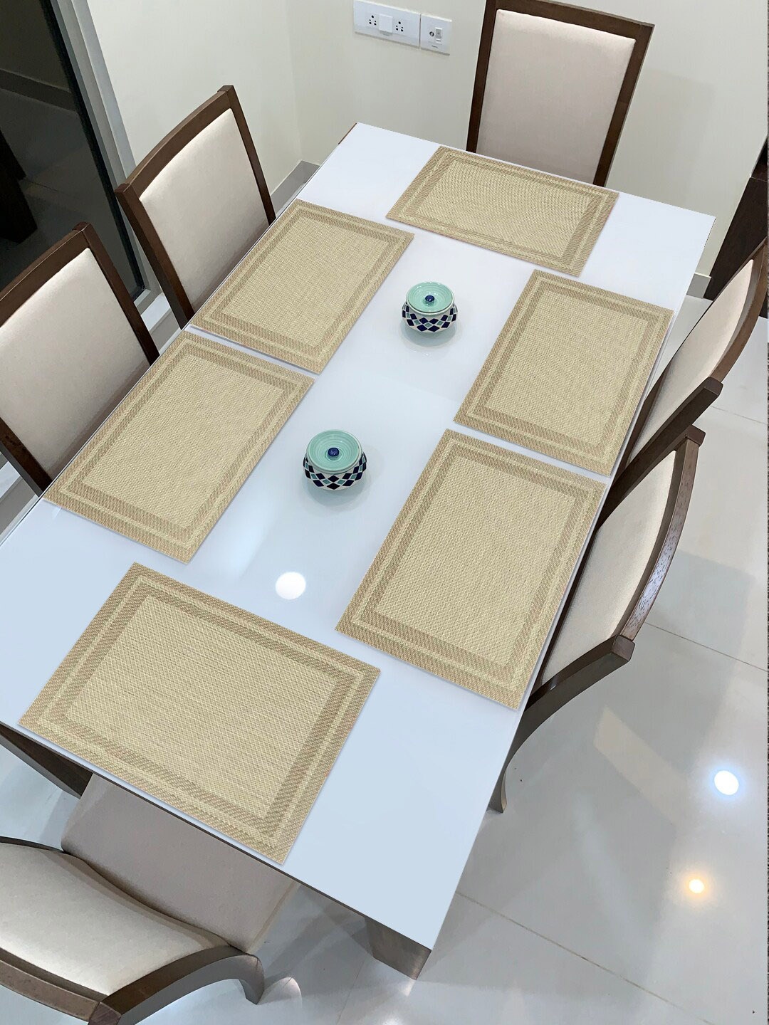 

HOKIPO Set Of 6 Beige Textured & Colourblocked Washable Table Placemats
