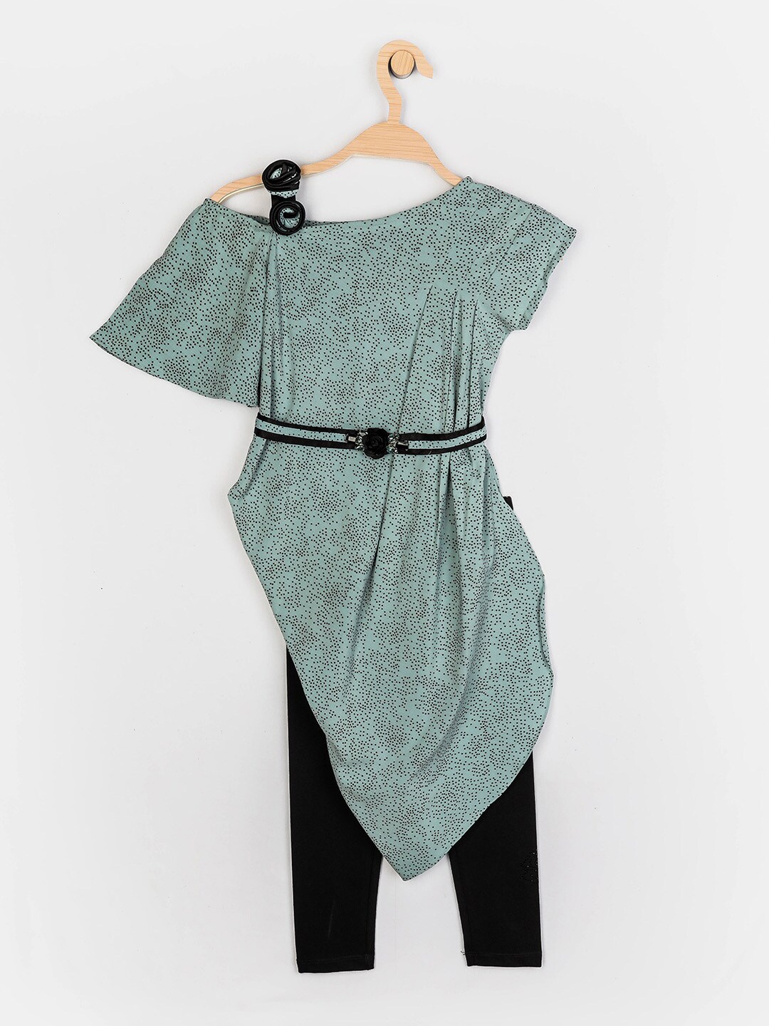 Peppermint Girls Sea Green & Black Printed Tunic with Leggings