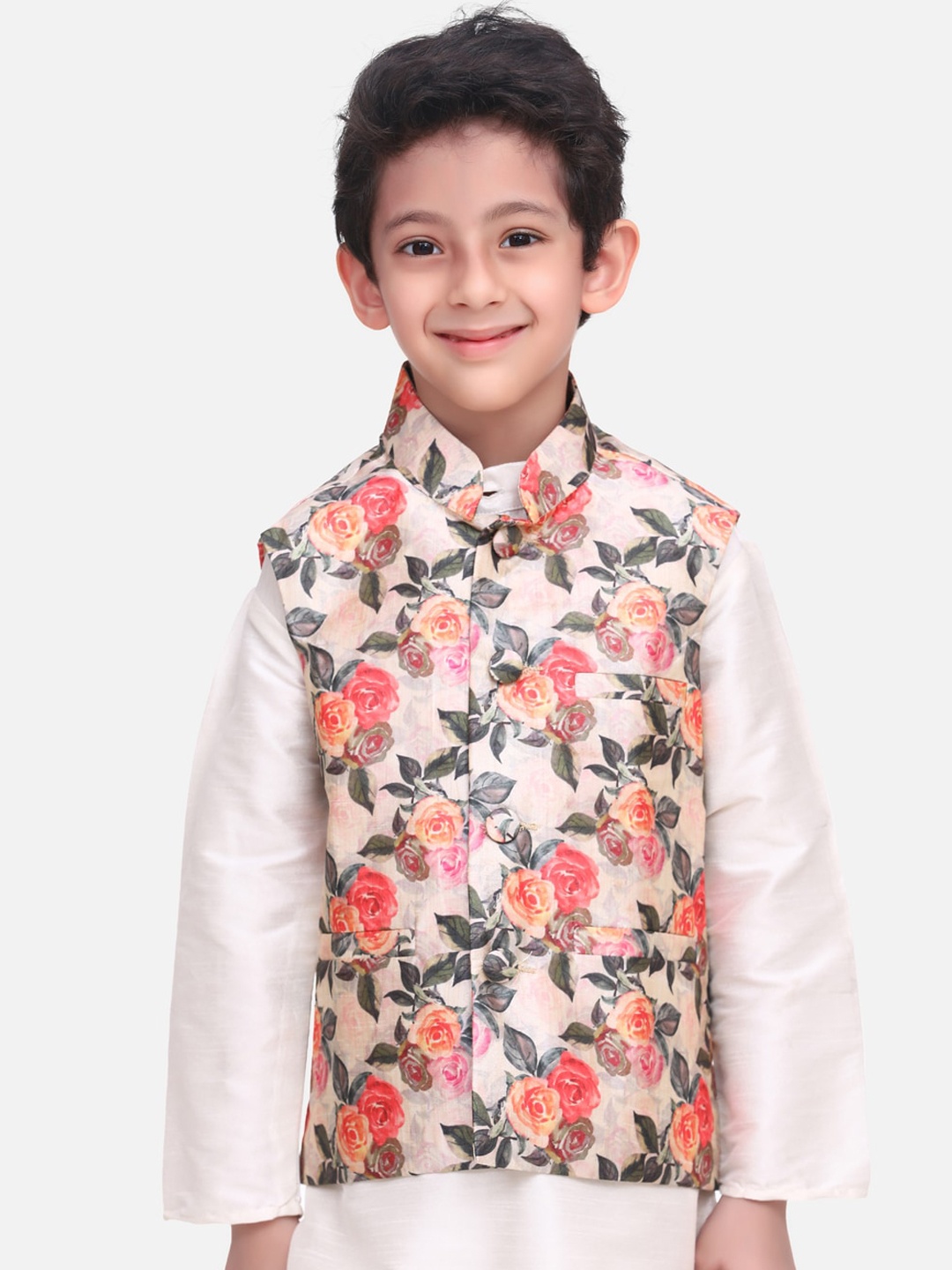 

LilPicks Boys Multicoloured Printed Nehru Jacket, White