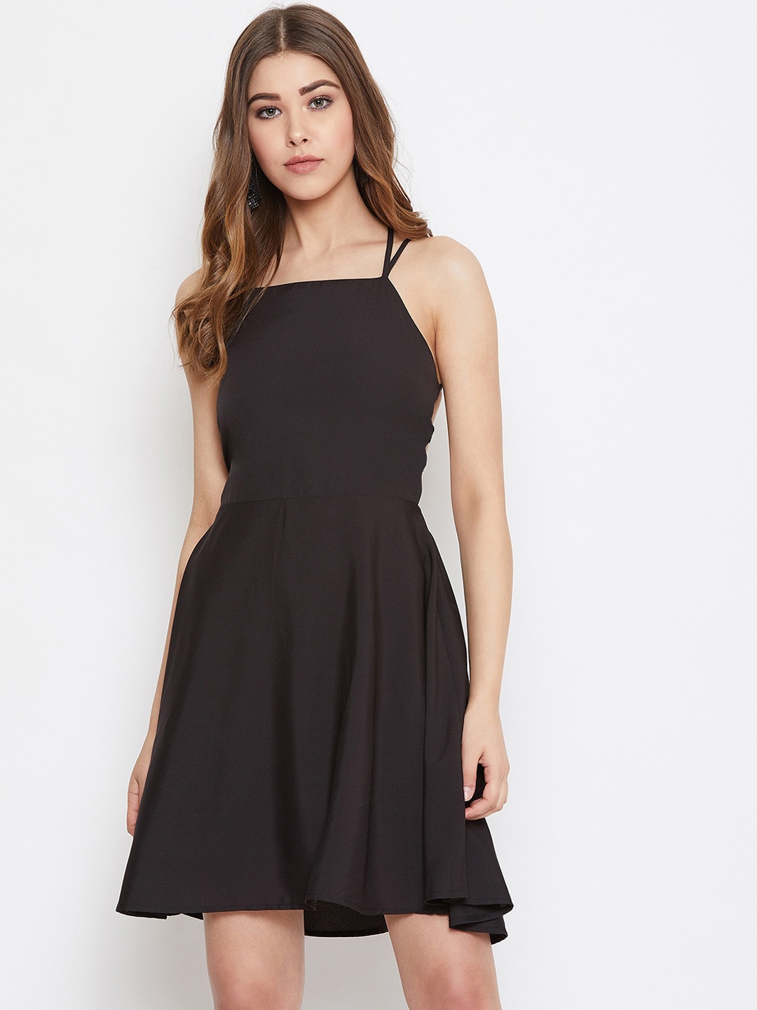 

Berrylush Women Black Solid Fit and Flare Dress