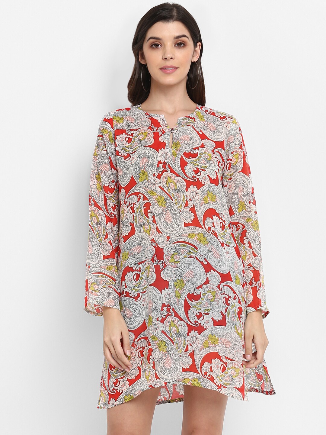 

Aditi Wasan Red & Grey Floral Keyhole Neck A-Line Mini Dress