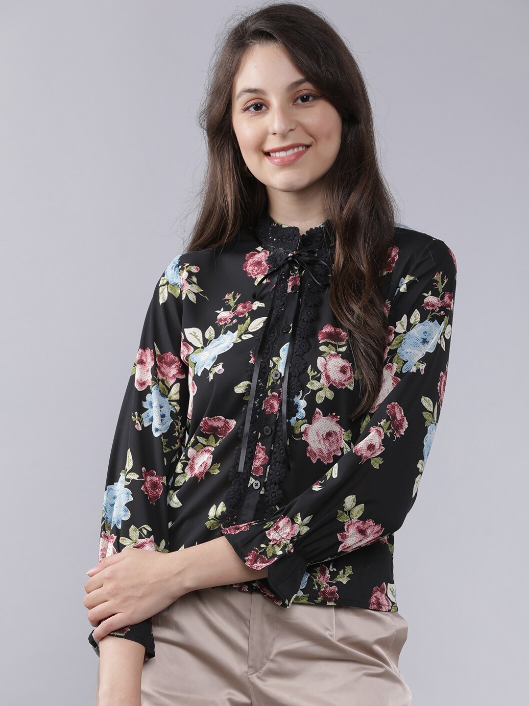 

Tokyo Talkies Women Black & Pink Printed Shirt Style Top