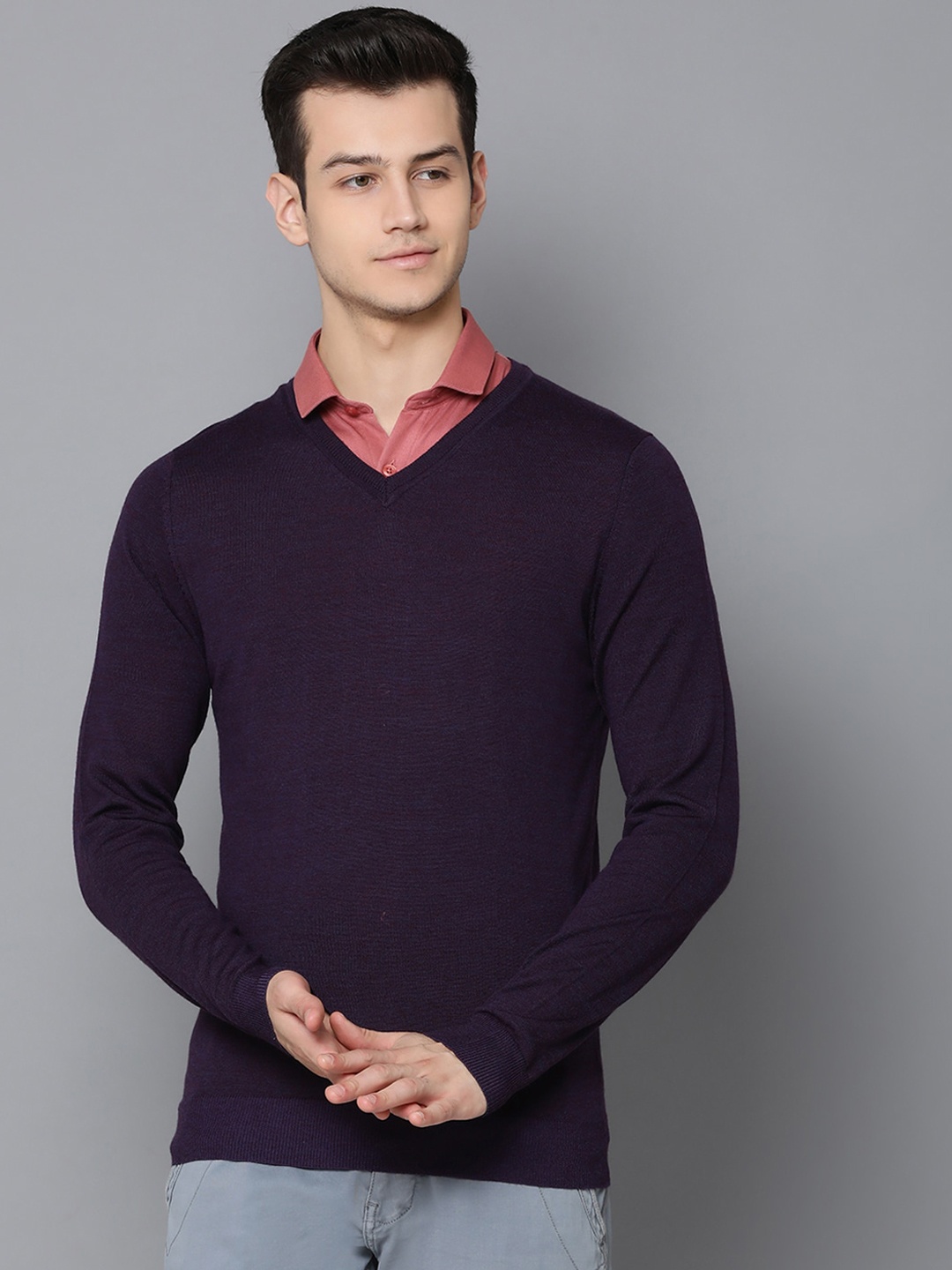 LINDBERGH Men Purple Solid Pullover Sweater
