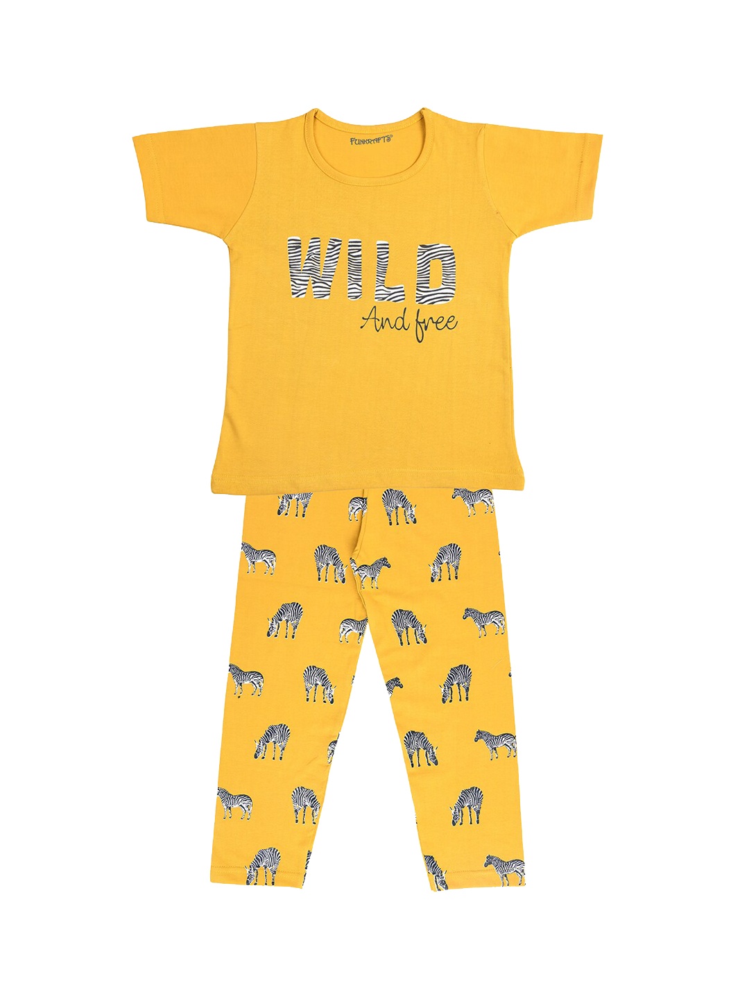 

FUNKRAFTS Girls Mustard Yellow & Navy Blue Printed Night Suit FUNKSW75