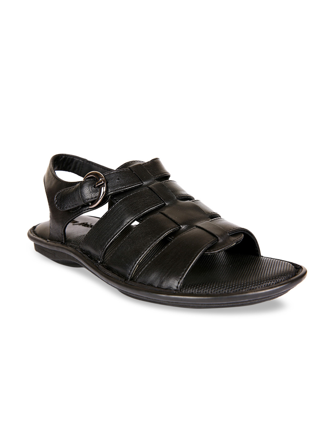 

San Frissco Men Black Leather Comfort Sandals